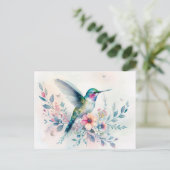 Hummingbird and Wildflowers Watercolor Postcard ポストカード (スタンド正面)