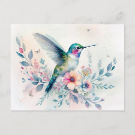 Hummingbird and Wildflowers Watercolor Postcard ポストカード