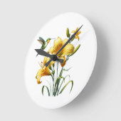 Hummingbird and Yellow Lilies Round Clock ラウンド壁時計 (傾斜)