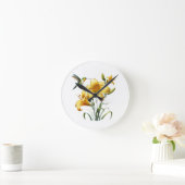 Hummingbird and Yellow Lilies Round Clock ラウンド壁時計 (ホーム)