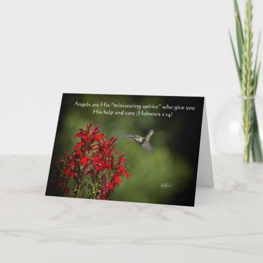 Hummingbird Angels Greeting Card with Bible Verse カード (正面)