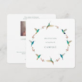 Hummingbird Baptism Invitation with Baby Photo 招待状 (正面/裏面)