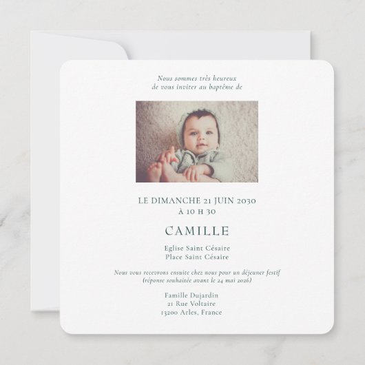 Hummingbird Baptism Invitation with Baby Photo 招待状 (裏面)