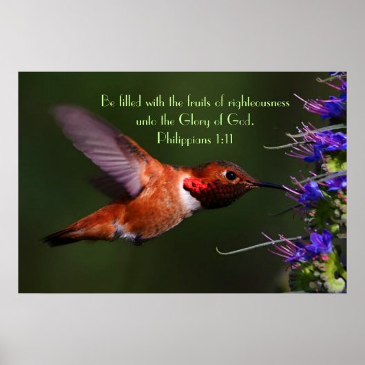 Hummingbird bible verse Philippians 1:11ポスター ポスター (正面)