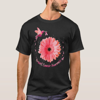 Hummingbird Bird Pink Daisy Breast Cancer Awarenes Tシャツ