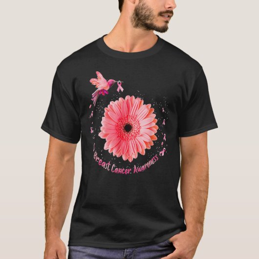 Hummingbird Bird Pink Daisy Breast Cancer Awarenes Tシャツ (正面)