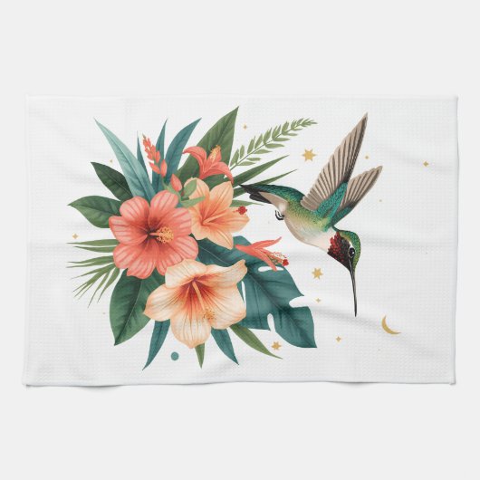 Hummingbird Bloom Kitchen Towel キッチンタオル (横)