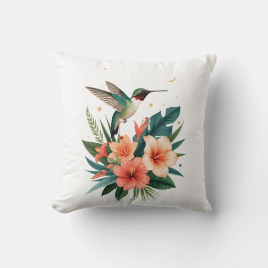 Hummingbird Bloom Throw Pillow クッション (正面)