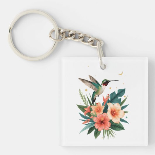 Hummingbird Bloom Tropical Keychain キーホルダー (正面)
