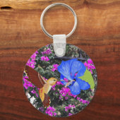 Hummingbird, Blue Hibiscus, & Bougainvillea キーホルダー (正面)