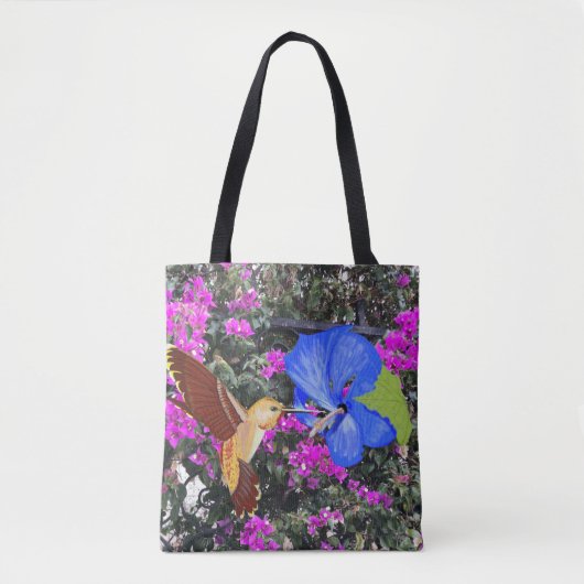 Hummingbird、Blue Hibiscus、Bougainvillea トートバッグ (正面)