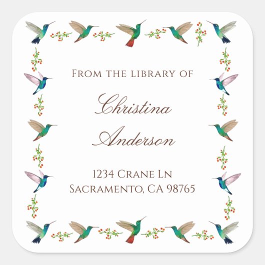 Hummingbird Bookplate スクエアシール (正面)