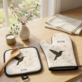 Hummingbird Botanical Personalized Kitchen 鍋つかみ&鍋敷きセット
