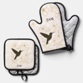 Hummingbird Botanical Personalized Kitchen 鍋つかみ&鍋敷きセット (正面/裏面)