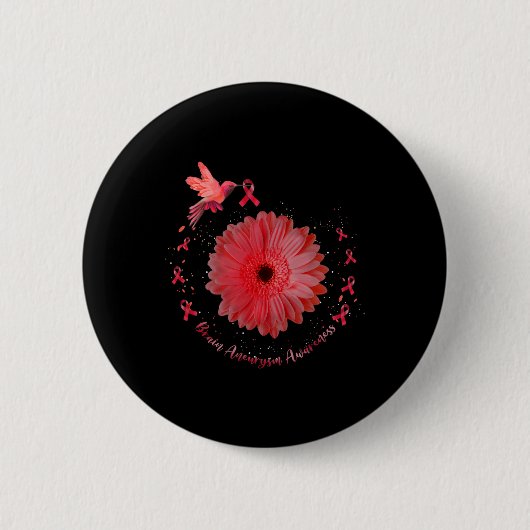 Hummingbird Burgundy Sunflower Brain Aneurysm Awar 缶バッジ (正面)