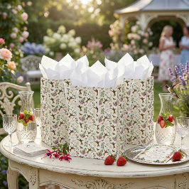 Hummingbird Butterfly Garden Flowers Botanical ミディアムペーパーバッグ