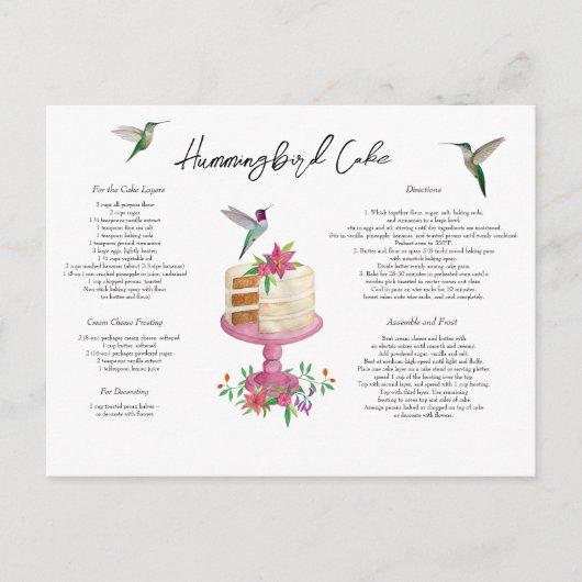 Hummingbird Cake Recipe ポストカード (正面)