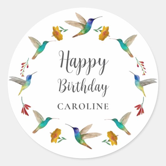 Hummingbird Custom Birthday Sticker ラウンドシール (正面)