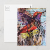 Hummingbird don't apologize for caring mixed media ポストカード (正面/裏面)