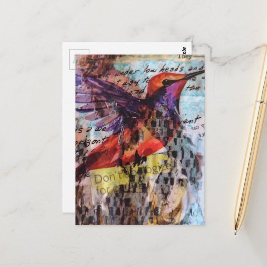 Hummingbird don't apologize for caring mixed media ポストカード (正面/裏面インサイチュ)