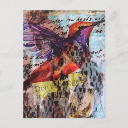 Hummingbird don't apologize for caring mixed media ポストカード (正面)