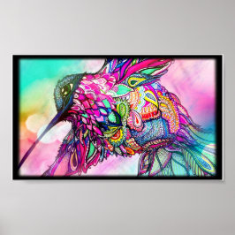 Hummingbird Fantasy Zen Art, Bright and Colorful ポスター