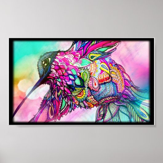 Hummingbird Fantasy Zen Art, Bright and Colorful ポスター (正面)
