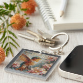 Hummingbird & Floral Art Acrylic Keychain – Textur キーホルダー (正面右)