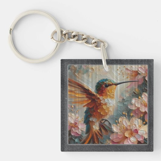 Hummingbird & Floral Art Acrylic Keychain – Textur キーホルダー (正面)