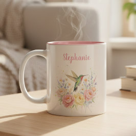 Hummingbird Floral Coffee Mug – Pastel Rose Gift ツートーンマグカップ