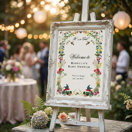 Hummingbird Floral Garden Baby Shower Welcome ポスター