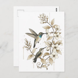 Hummingbird & Floral Postcard - Watercolor Art ポストカード