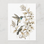 Hummingbird & Floral Postcard - Watercolor Art ポストカード (正面)