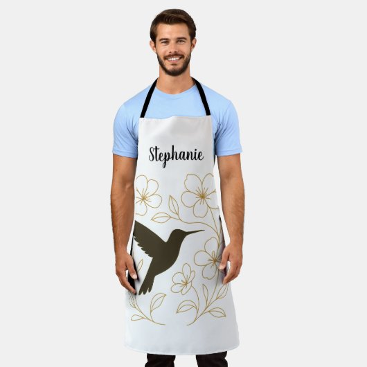 Hummingbird Flower Garden Apron エプロン (着用した状態)