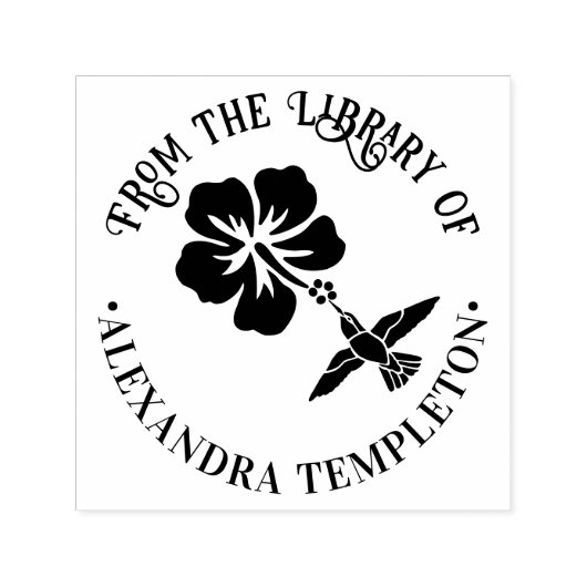 Hummingbird Hibiscus B Round Library図書名 セルフインキングスタンプ (デザイン)