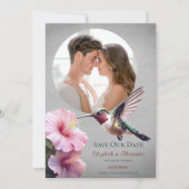 Hummingbird & Hibiscus Photo Save the Date |グレー 案内状 (正面)