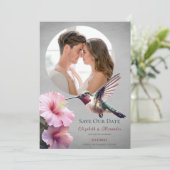 Hummingbird & Hibiscus Photo Save the Date |グレー 案内状 (スタンド正面)