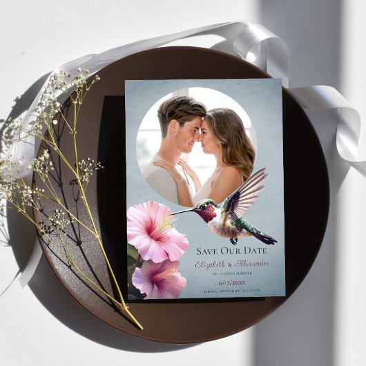 Hummingbird & Hibiscus Photo Save the Date |青 案内状
