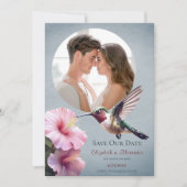 Hummingbird & Hibiscus Photo Save the Date |青 案内状 (正面)