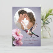 Hummingbird & Hibiscus Photo Save the Date Purple 案内状 (スタンド正面)
