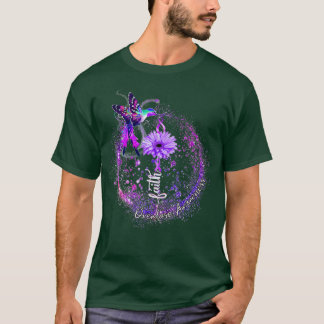Hummingbird Holding Purple Ribbon Overdose Awarene Tシャツ