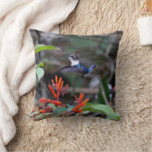 Hummingbird in flight赤い花 クッション (ブランケット)