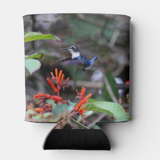 Hummingbird in flight赤い花 缶クーラー (裏面)