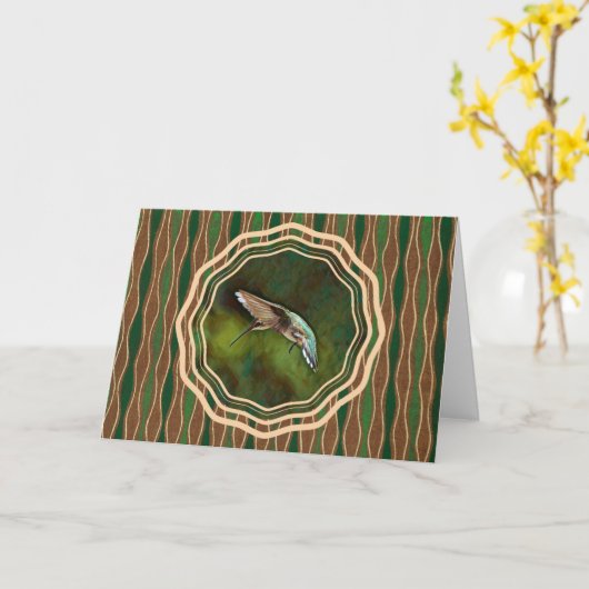 Hummingbird in Flight Art Note Card カード (黄色い花)
