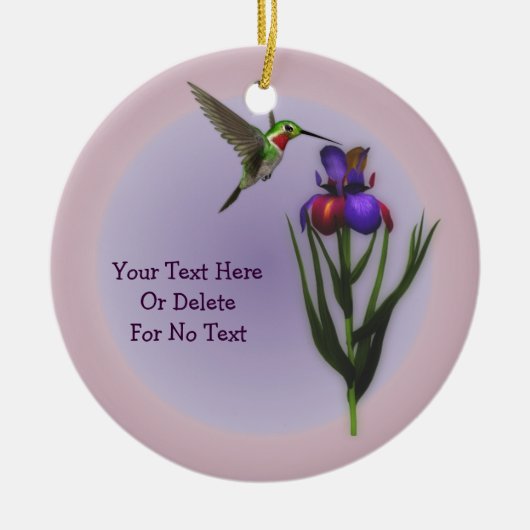 Hummingbird Iris Flower Personalized Ornament セラミックオーナメント (正面)