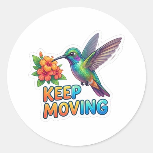 Hummingbird Keep Moving  - Motivational Design ラウンドシール (正面)
