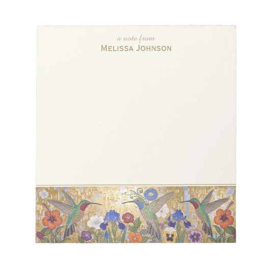 Hummingbird Klimt Style Personalized Custom Name ノートパッド (正面)