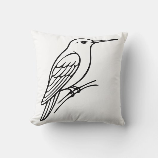 Hummingbird Line Art – Bird Illustration クッション (正面)
