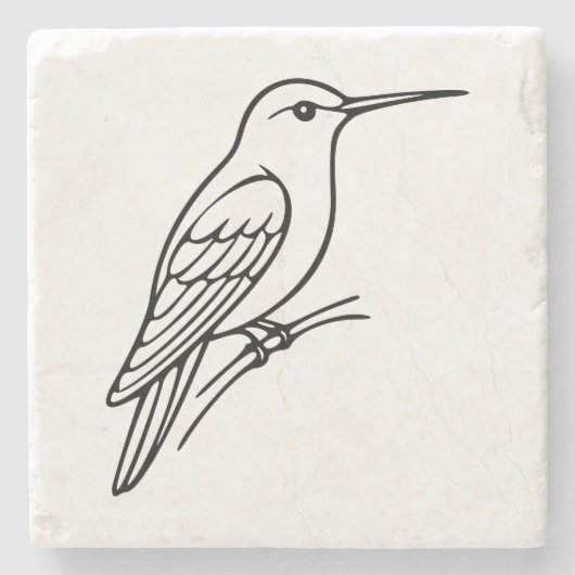 Hummingbird Line Art – Bird Illustration ストーンコースター (正面)