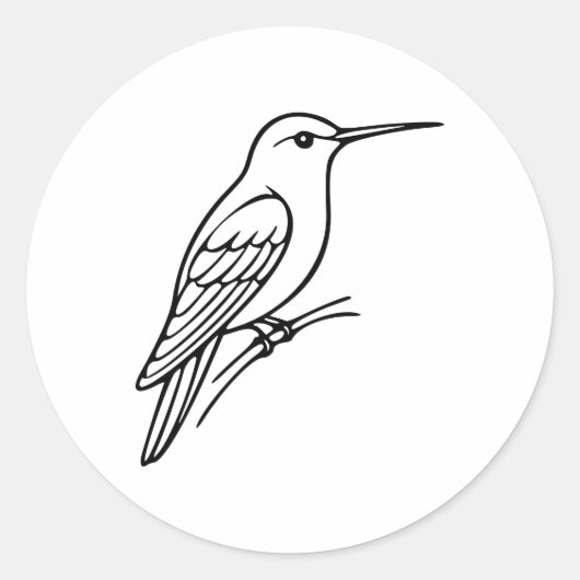 Hummingbird Line Art – Bird Illustration ラウンドシール (正面)